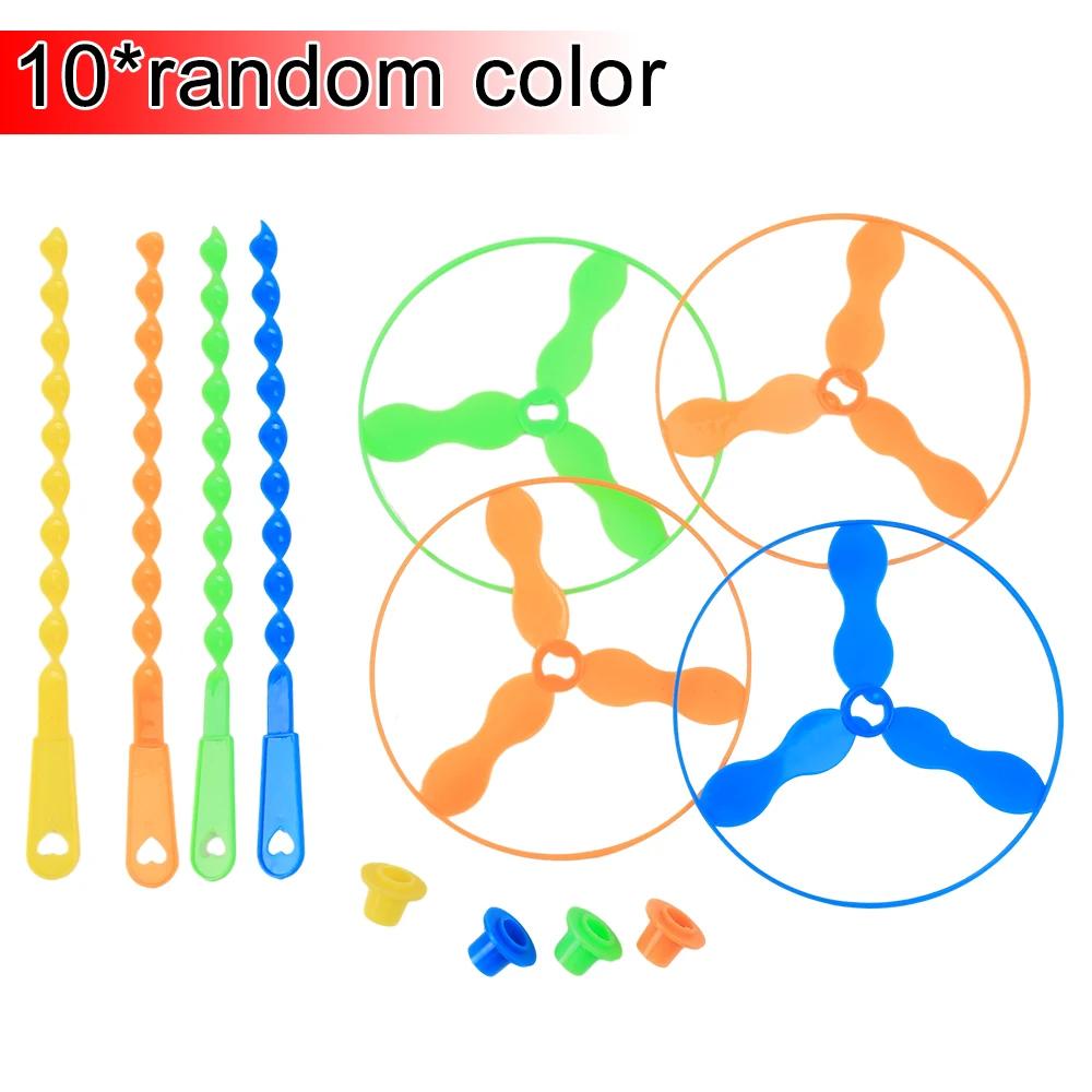 1-10Pcs Flying Helicopter Toy Hand Rotating Circle Bamboo Dragonfly Hand Rub Plastic Propeller For Outdoor Flying Toy Kids Gift