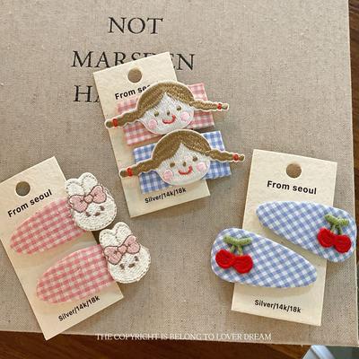 New Rabbit Cherry Plaid Hairpin Sweet Cute Children's Bangs Clip Headwear Girls Kids Women Hair Accessories