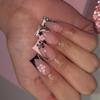 Unghie Finte Quadrate a Pressione con Fiori, Unghie Finte Adesive in 12 Misure, 24 Pezzi Punte per Unghie Francesi per Decorazioni Nail Art Fai da Te