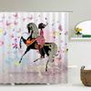 Butterfly Flower Girl Bathroom Curtain Polyester Waterproof Fabric Shower Curtain Valentine's Day Heart Pattern Bathtub Screen