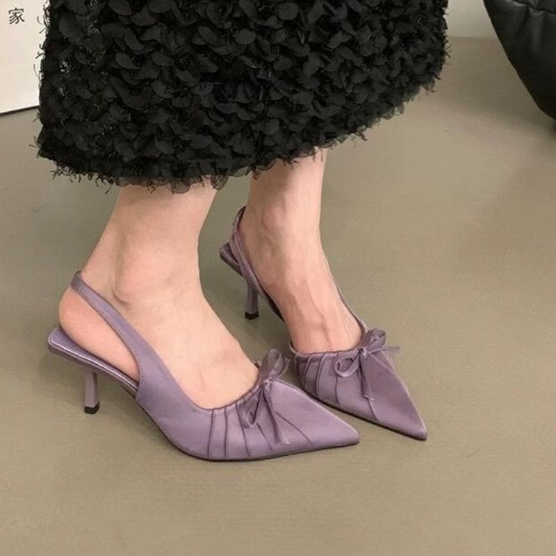 Fashion Summer New Fashion After The Ring Belt Sexy Banquet Bow Women's Shoes Pointy Comfortable Solid Color Elegant High Heel Sandals