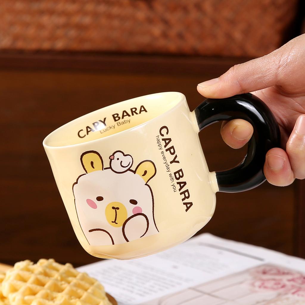 Mug with Lid Spoon Kapibala Cup Ceramic Marrard Girl Office Water Cup Children Breakfast Cup Men
