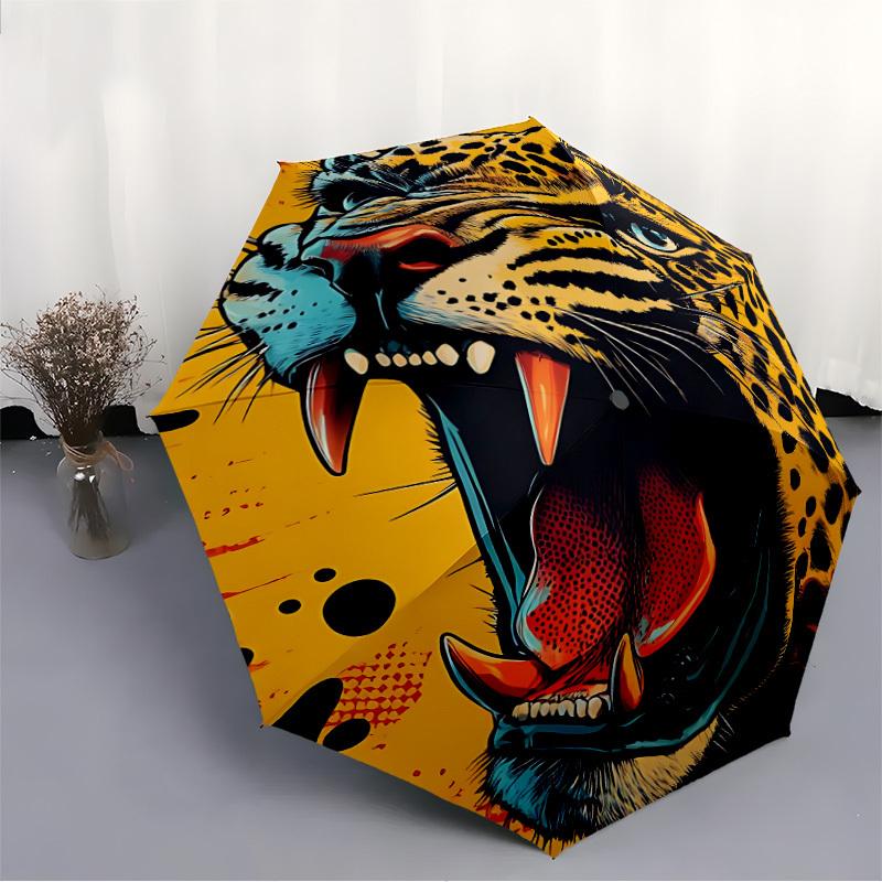1pc Leopard Print Automatic Open/Close Umbrella Compact Folding Umbrella, All-Season Portable Umbrella for Women/Men F1124020