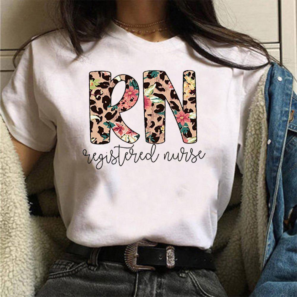 Moda Dia Internacional dos Enfermeiros RN Enfermeira Registrada Estampa Camiseta Gráfica Unisex Moda Casual Camiseta de Manga Curta