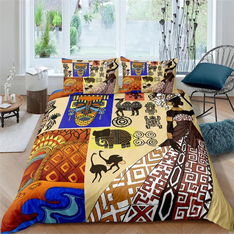 Ancient Egypt King Queen Duvet Cover Egyptian Symbol Bedding Collection Pharaoh Pyramid Boho Comforter Cover Soft Polyester Quilt Cover