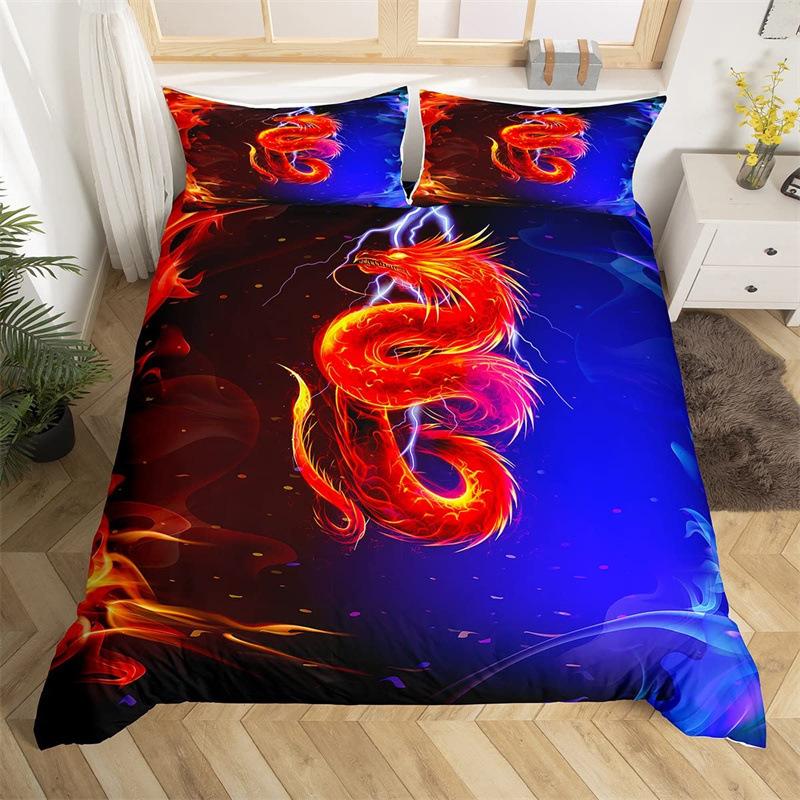 3D Dragon Series Home Bedding Set Beast Personalized Print Quilt Cover and Pillow Case 2/3 Pieces DE200 * 200 Men's Room Full Size Home Decoration