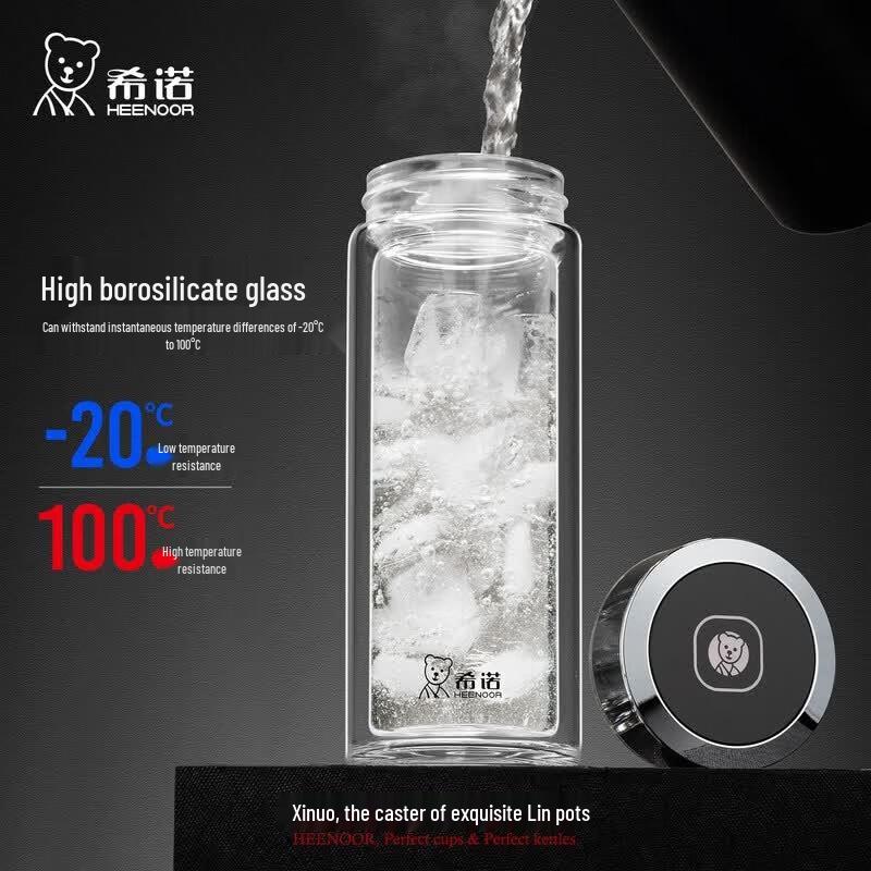 HEENOOR Double-Walled Borosilicate Glass Tea Infuser Travel Mug