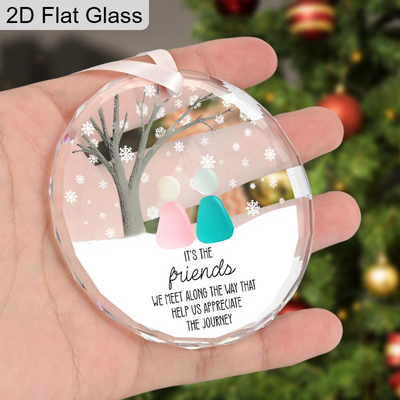 Glass Friends Hanging Ornament with Rock Golem Pattern - Transparent Tree Toppers with Friendship Quotes - Ideal Christmas Gift for Friend