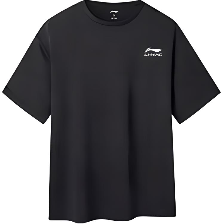 

Li Ning Футболка с круглым вырезом, с надписью, с коротким рукавом, быстросохнущая, мужская, топы, черная ATST743-2 2XL