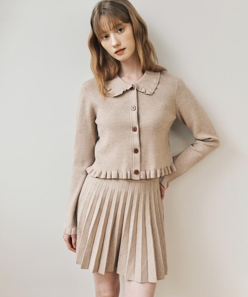 Basica Pleated Knit Skirt (Beige)