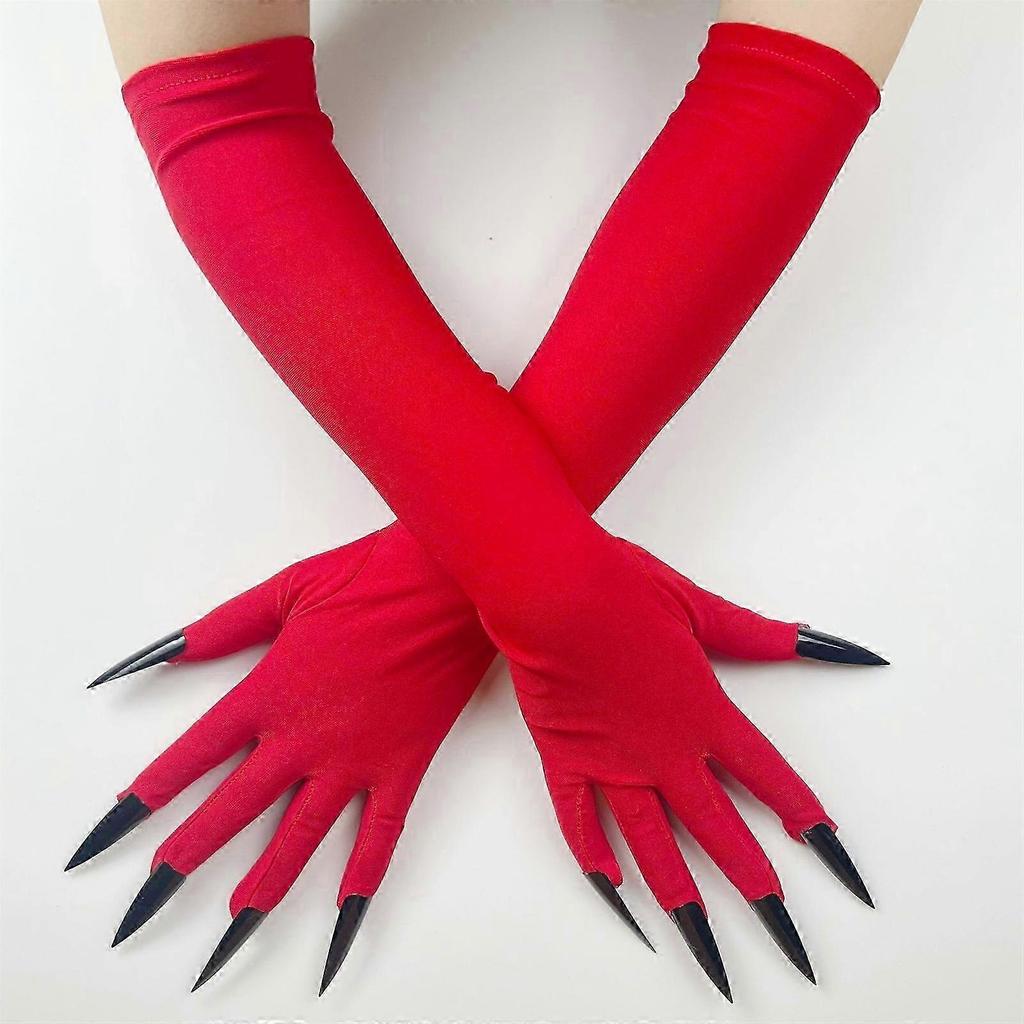 Halloween Cosplay Dark Long Gloves Fingernails for Cosplay Devil Cosume for Halloween Cosplay and Party Props Black