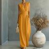Damen V-Ausschnitt Ärmellos Weiter Bein Jumpsuit Elegantes Taillen-Outfit für Freizeit oder Formelle Anlässe