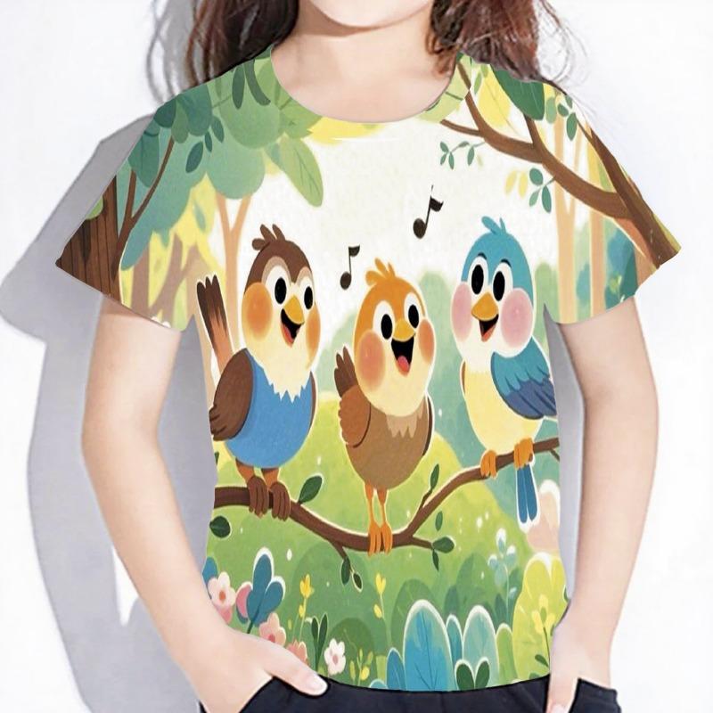 

Children s Clothing Girl T-Shirts Short Sleeve Children s T-ShirtsBird Print Creative O-Neck Tops Kids Summer Clothes 150