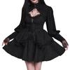 Qichenk Gothic Lolita Langarm Gothic Lolita Gothic Halloween Damenkleid, Spitze, Kostüm, Damenhaft, Kleid, Cosplay, Niedlich, Outfit, Schwarz,