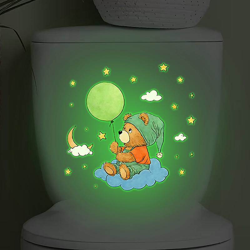 Glow-In-The-Dark Bear Toilet Stickers Self-Adhesive Removable Decal Wall Sticker Home Decor Car Sticker Luminous Effects