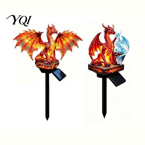 Fiery Dragon Garden Sculpture Solar Light, Fantasy Yard Stake, Waterproof Resin Ornament Gifts for Fans Statue Pathway Light Lawn Patio Decor