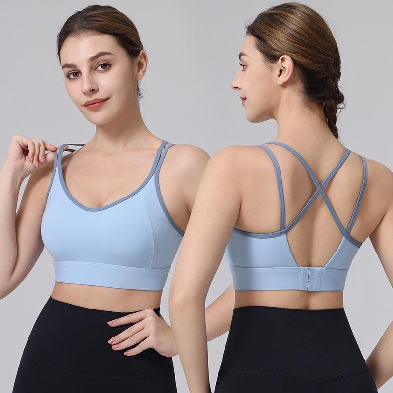 Color Block Criss Cross Back Women Push Up Sports Bra For Yoga Running Fitness