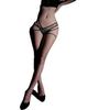 Aurora Criss-Cross Straps Ultra-Thin Stockings: White & Black Sheer Silk, Open Crotch, Thigh-High, Single Piece.
