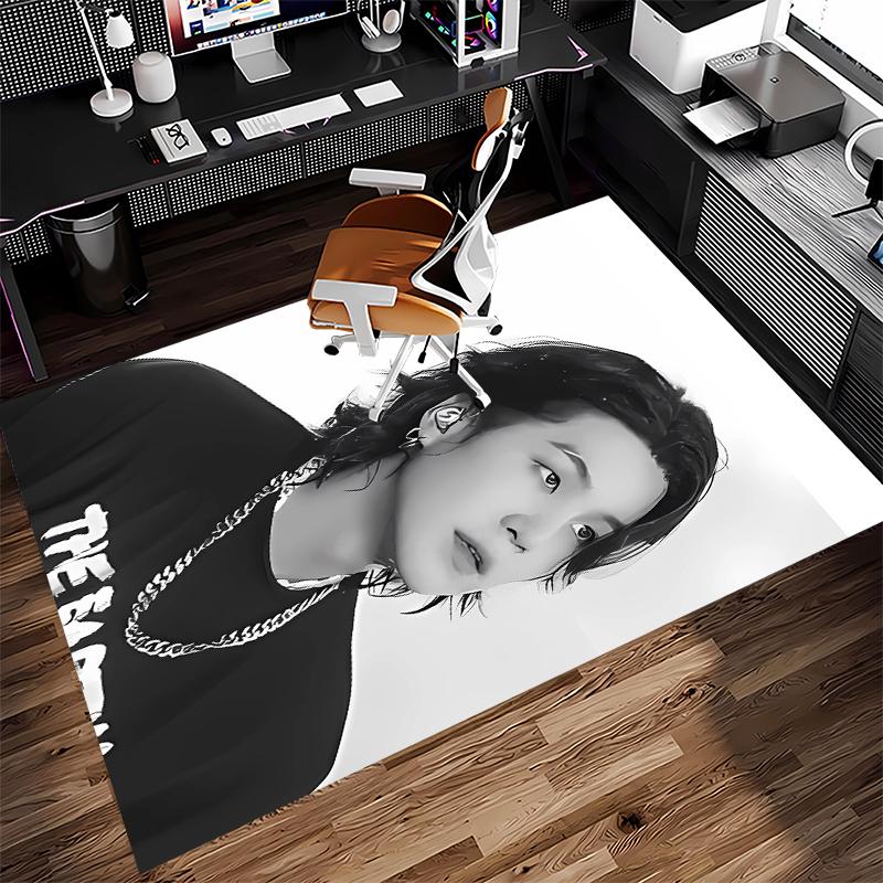1pc Min Yoongi Print Area Rug - Soft,Washable Non-Slip Indoor Mat for Office Chairs,Living Room,Home Office Decorative Rug
