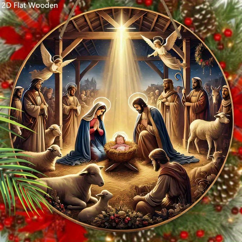 Nativity Wooden Sign - Charming Navidad Sign with Jesus Theme - Unique Decorative Sign and Plaques - Ideal Front Door Decor