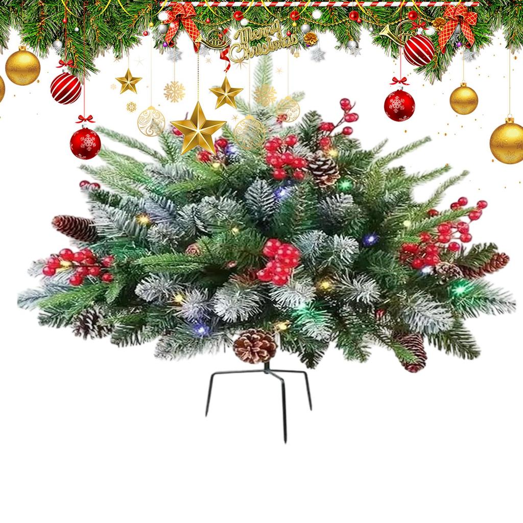 Garden Stakes Christmas Tree 45cm Stake With Cones Red Berries Insert Decoration Art Ground Spikes For Porch Backyard Pathway