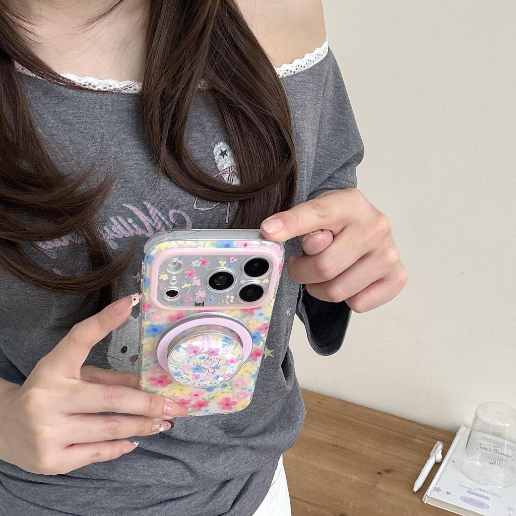 Spring Floral Magnetic iPhone Case with Holder for iPhone 17/16/15/14