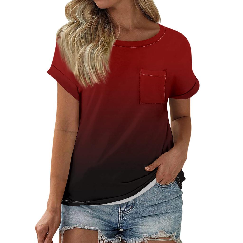 Women's T Shirt Tee Printed Short Sleeve Pocket Daily Weekend Fashion Basic Round Neck Regular Top