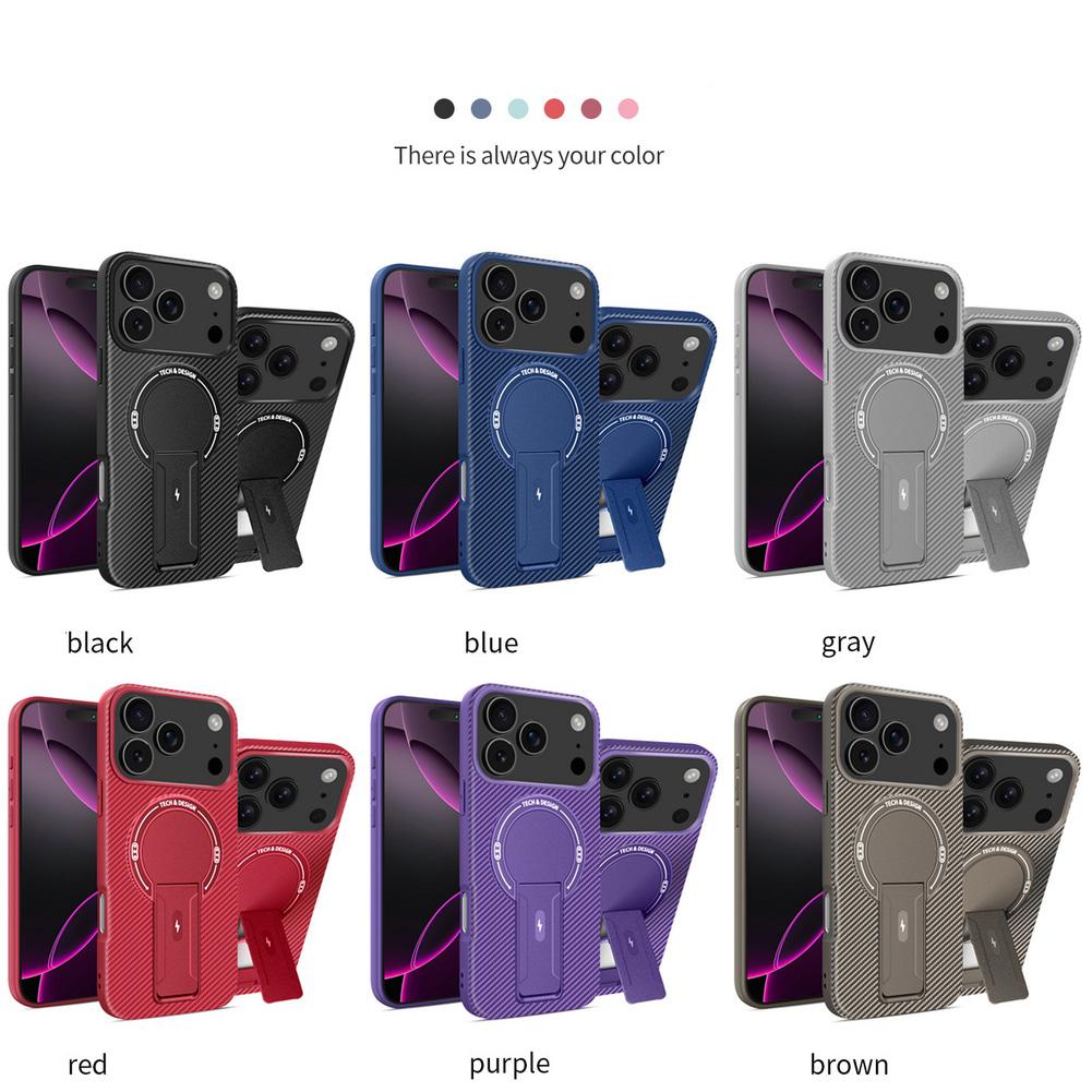 Carbon Fiber Invisible Stand Holder Built-in Magnetic Ring Case for iPhone 17 Pro Max 17 Air 16e 16 15 Plus 14 + 13 12 11 Cover