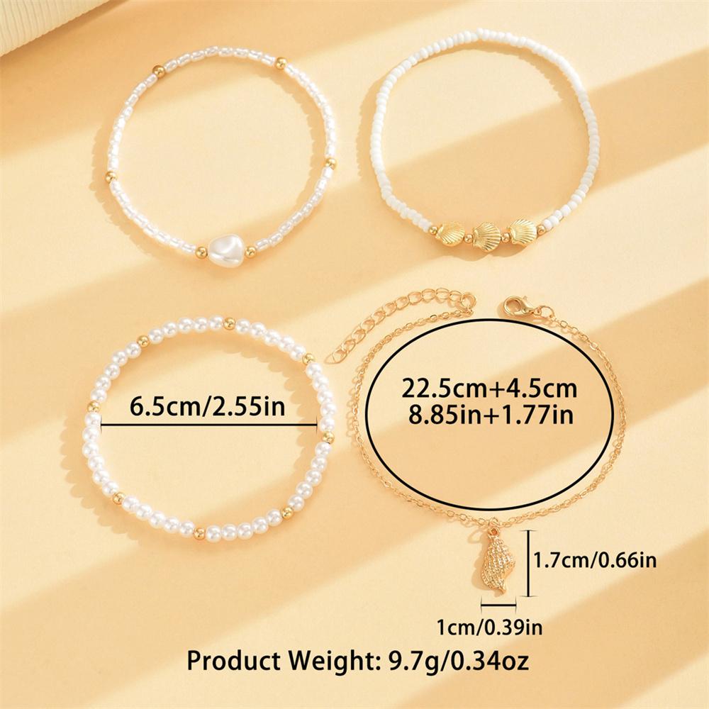 Shell Conch Pendant Foot Chains Sets Simulated Pearl Rice Beads Anklets For Women Gold Color Ankle Bracelet Summer Beach Jewelry