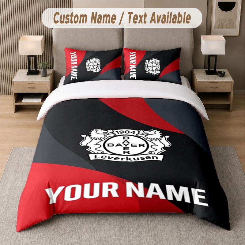 Custom Bedding Set Bayer Leverkusen Football Pattern, Print Name Text 1 Duvet Cover Plus 2 Pillowcases Home Textile