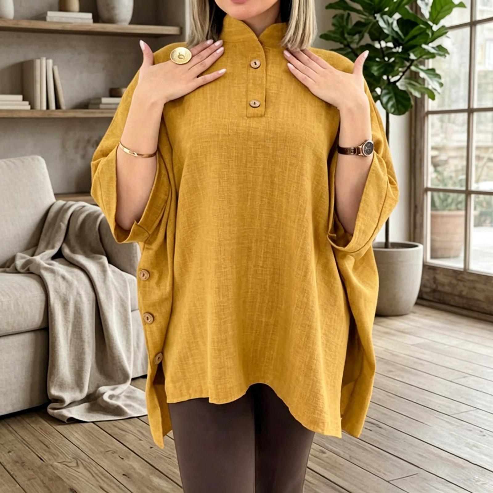 

Women s Fashionable Casual V-neck Slit Button Short-sleeved Shirt Top XL помаранчевий