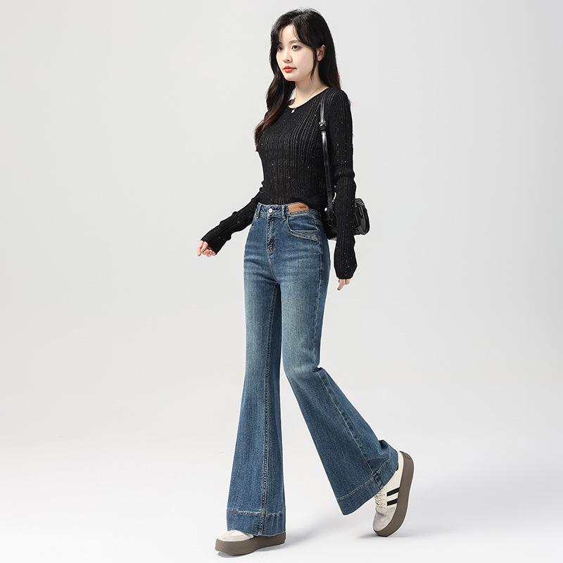 

Женские джинсы клеш с высокой посадкой и облегающего кроя 2025 - Новые эластичные брюки на весну/лето 30 [Recommended for 125-135 lbs] синий