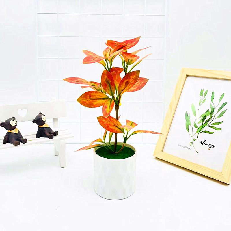 Simulated Color Multi Leaves Potted Artificial Plant Ornament Decoration