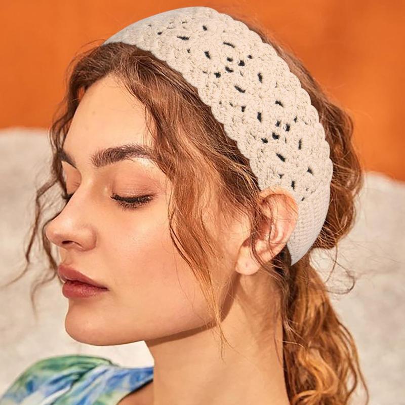 Fascia in maglia floreale estiva Turbante elasticizzato Fascia per capelli con fiore all'uncinetto Copricapo Bandane Per Ragazze Donne Accessori per capelli