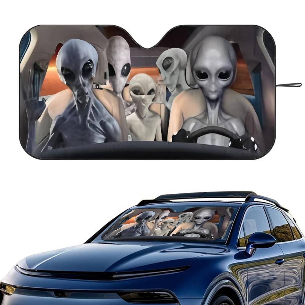 Alien Family Car SunShade Windshield Foldable Three-layer Insulation Sunshade By Suction Cup Blocks UV Rays Sun