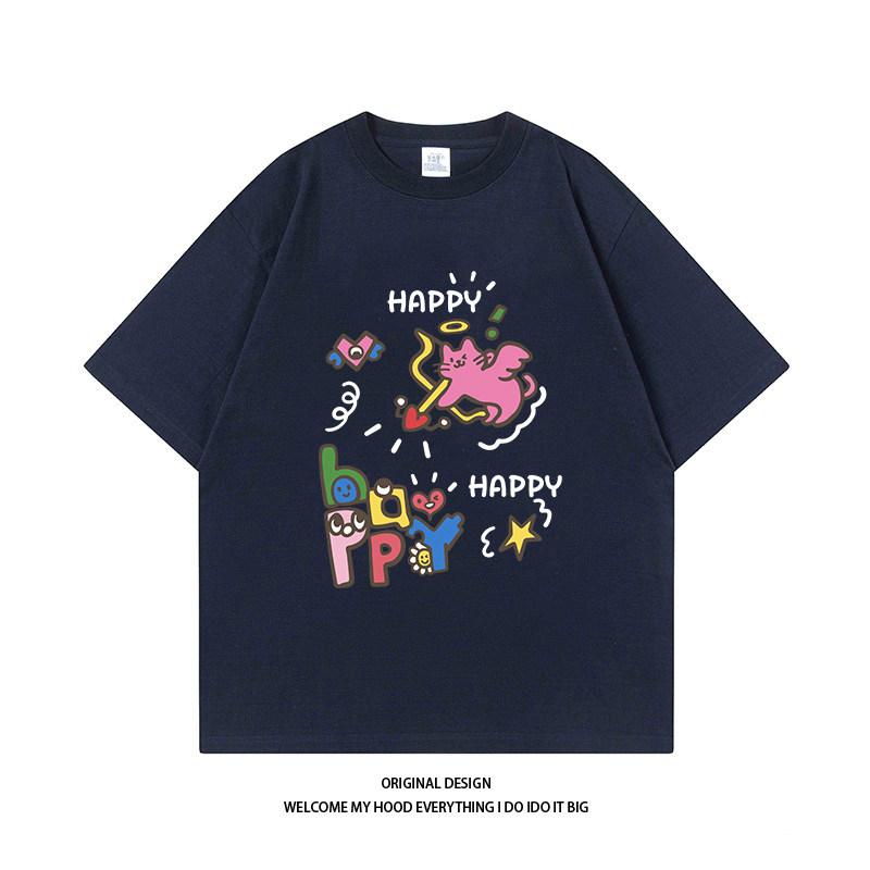 Pure Cotton Cartoon Angel Kitten Printed ShortSleeved TShirt Loose And Versatile Casual Couples Same Style Top