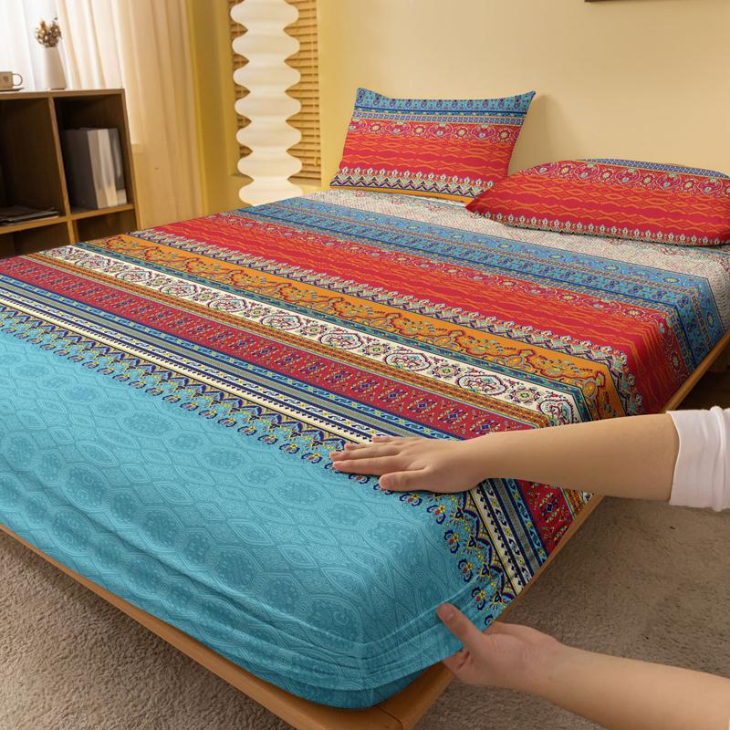 1 Simple Modern Bohemia Printed Matte Fitted Sheet, Bedroom Printed Bed Cover, Bedding (Excluding Pillowcases)