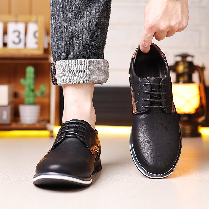 2025 Men's Plus Size Lightweight Casual Leather Shoes - Versatile, Fashionable, Lace-Up for All Seasons