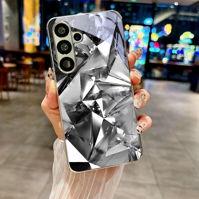 Shattered Crystal Electroplated Silver Phone Case For Samsung Galaxy S26 S25 S24 S23 S22 S21 S20 Ultra Plus FE 26 5G Glass Cover