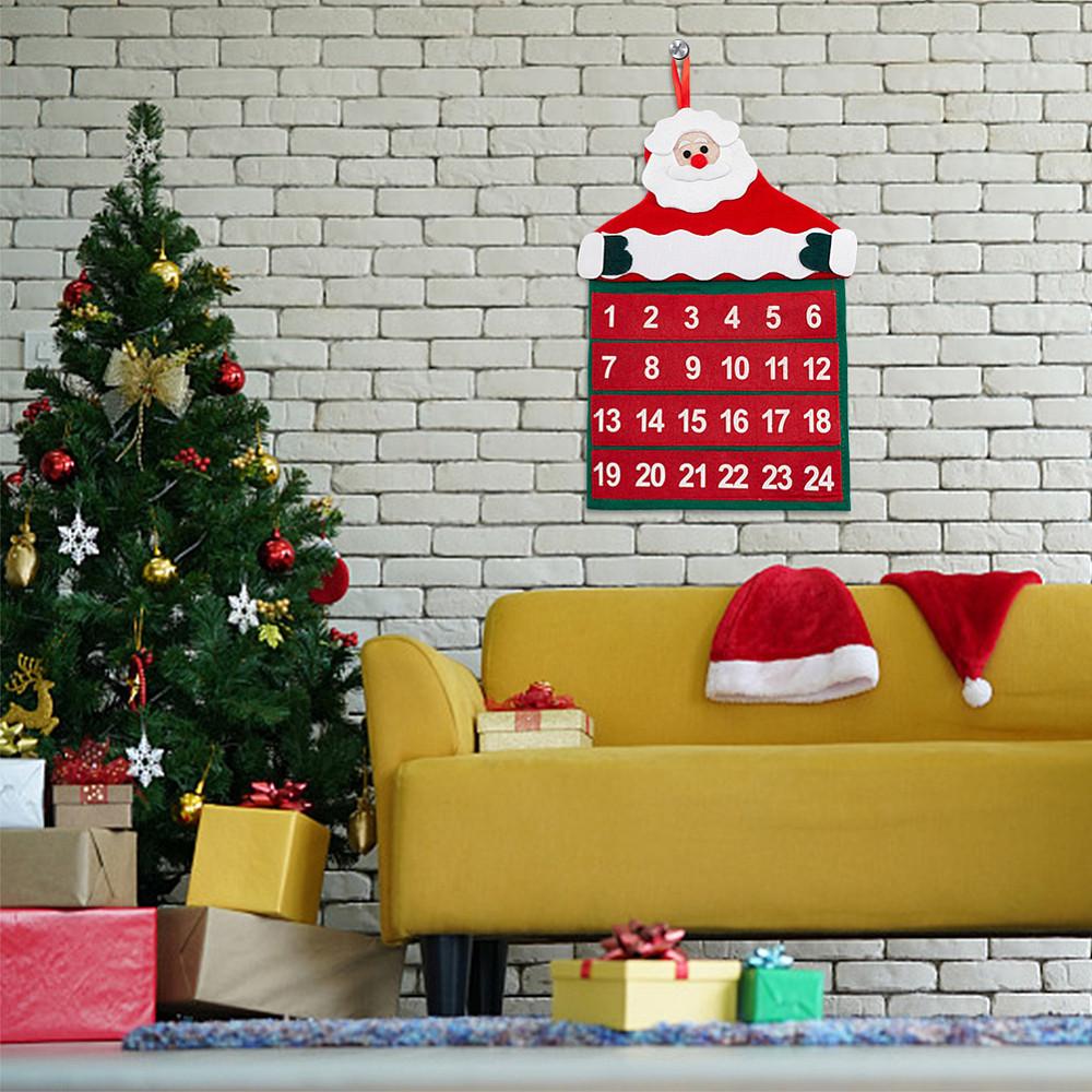 1pc Santa Claus Non-woven Fabric Christmas Countdown 24 Days Calendar Pendant Tion for Christmas Tree Tion Red Sewing Storage