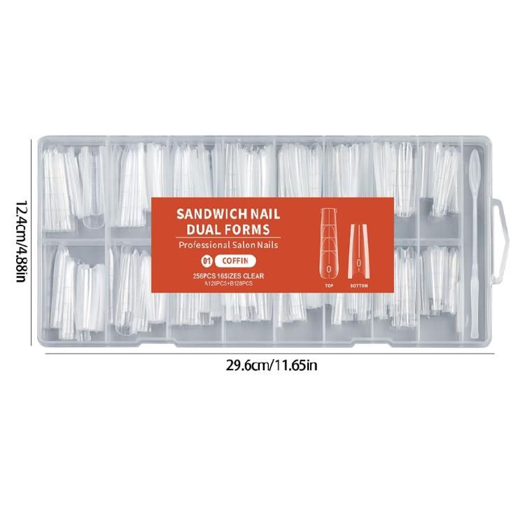 256Pcs Sandwich Plastic Nail Extension Forms Quick Easy No Paper Backing for Salon and Personal Styling