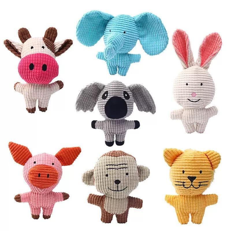 Pet Plush Squeaky Toy Assorted Cartoon Shapes Corduroy Molar Interactive Boredom Relief Dog Chew Toy
