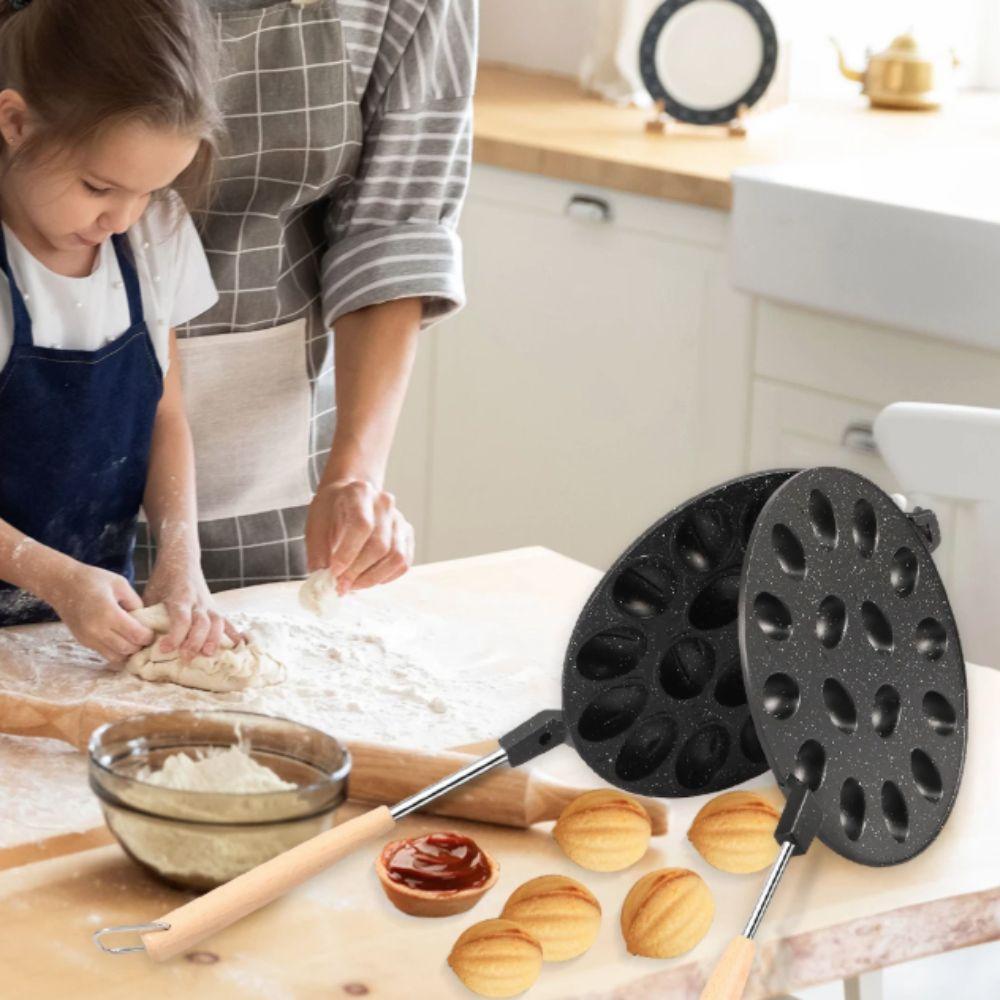 12/16 Holes Oreshki Mold Wood Handle Walnut Cookie Maker Baking Tool Nut Cookies Mold  Kids