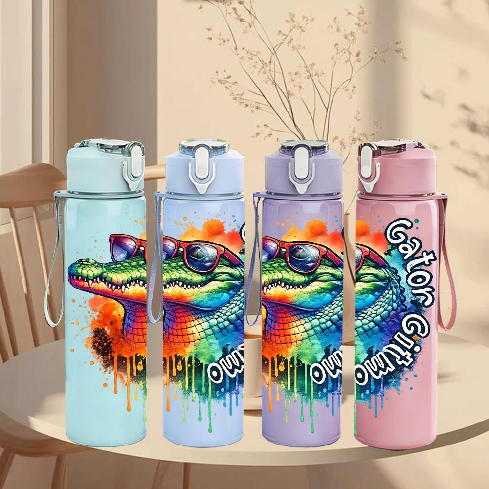 1PC Rainbow Smoke Wolf Animal Art Print 750ml Color Plastic Sports Water Bottle Leakproof Flip Straw Lid Suitable for Sports Office Home Use