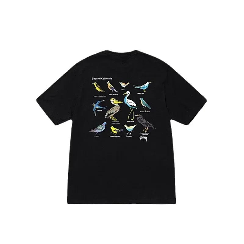 Round Neck Cotton Short Sleeve T-Shirt Creative Bird Print Shirt Explosive Fashion Harajuku Unisex Graphic T Shirts Oversized