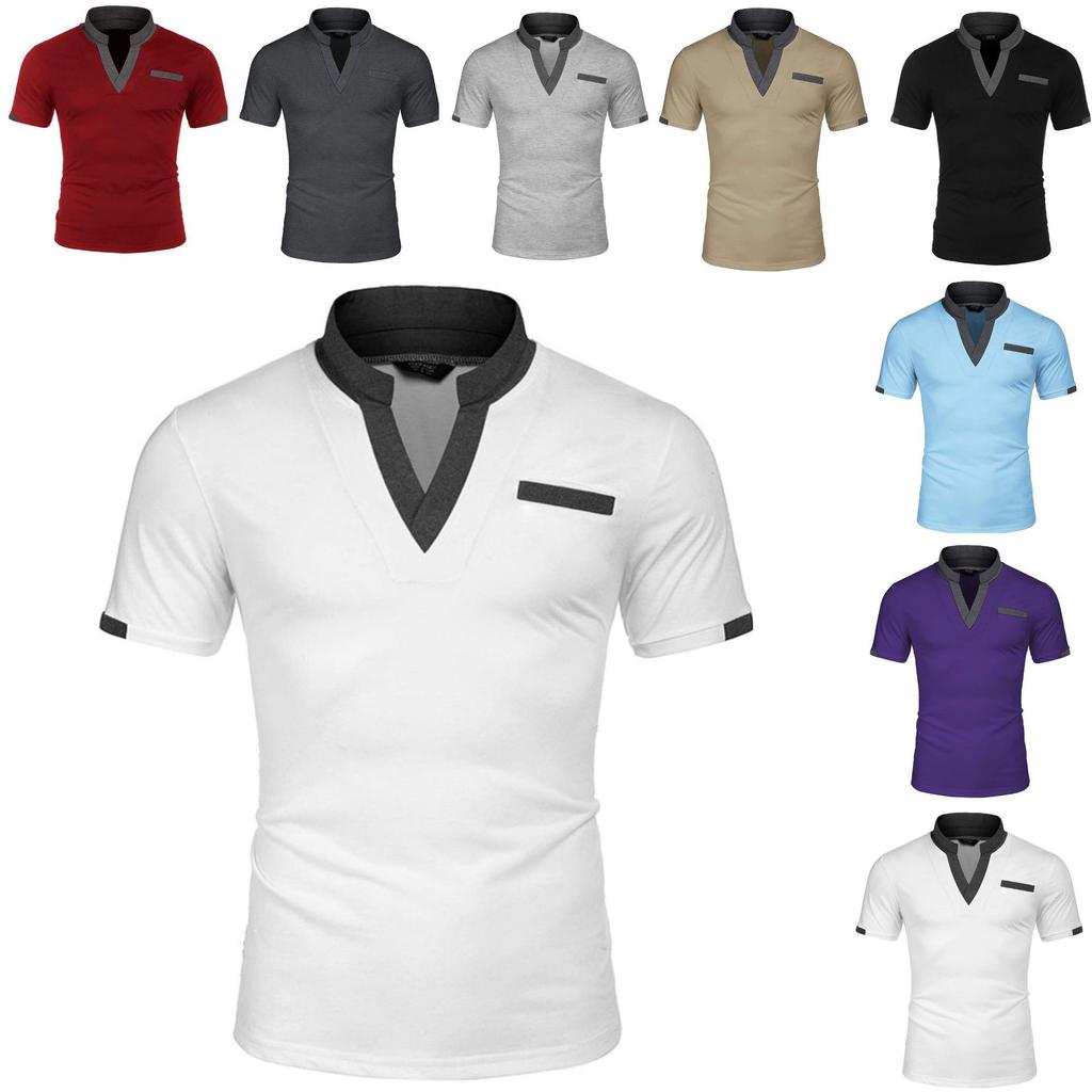 Spring and Summer New Solid Colour Polo Shirt Colour Blocking Men's Polo Shirt Multicolour T-shirt
