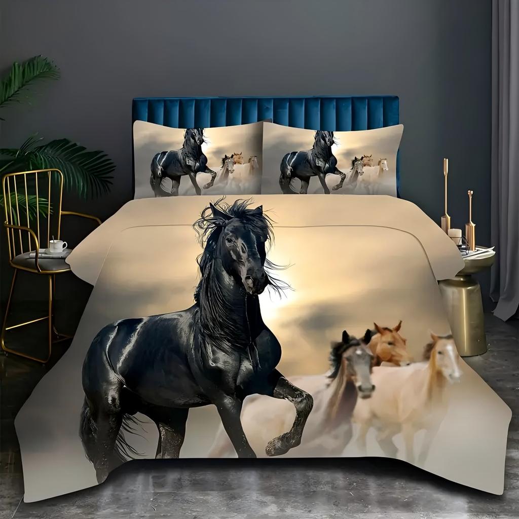 Sun Horse Herd Running Pattern 3D Printed Duvet Cover Soft Comfortable Luxury Bedding Set Wildlife Theme Quilt Cover Pillowcases