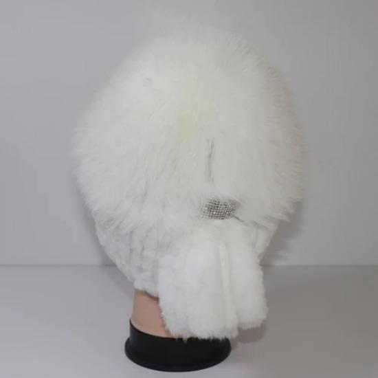 Winter Knitted Real Fox Fur Hat With Tail Women Warm Soft Real Rex Rabbit Fur Hats Natural Luxury Quality Genuine Fur Caps