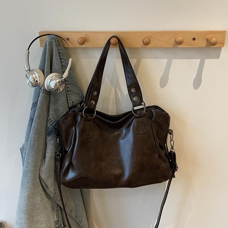 Vintage Handbag Solid Color Shoulder Bag Women's Large Capacity Commuter Tote Bag