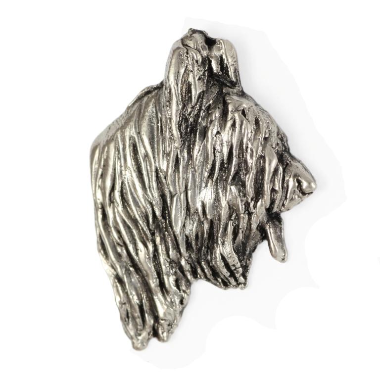 Briard, Berger de Brie  - Silver-plated dog brooch, elegant pin, jacket lapel decoration by Art-Dog brand